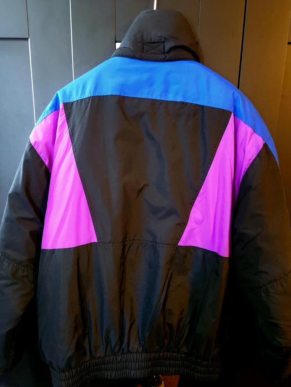 Obermeyer Men's Ski Jacket in Blue, Purple, Black with Pink Accents